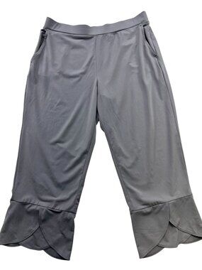 Susan Graver Women's Every Day Cropped Pants Tulip Hem Stretch Size MP Gray